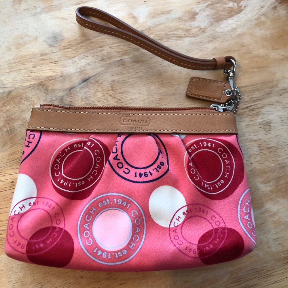 Coach pink polkadot wristlet